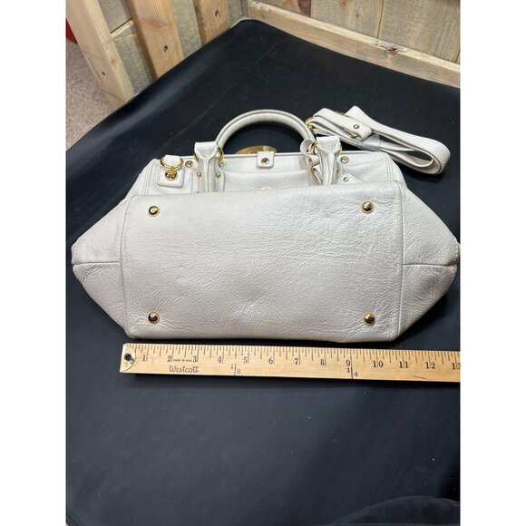 Emma Fox White Pebbled Leather Satchel Bag With Floral Lining Gold Hardware & Re - Picture 7 of 10